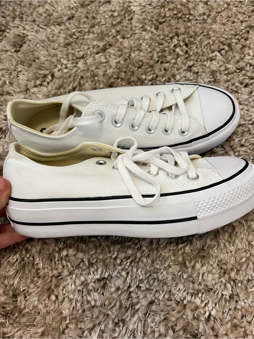 White Canvas Low-Top Platform Sneakers - Women's converse size 8